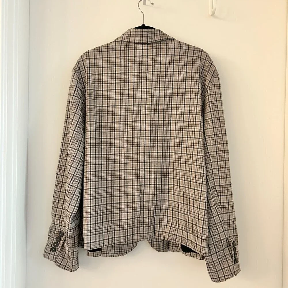 Free People We the Free Cali Oversized Plaid Blazer in Neutral Combo XL NWOT